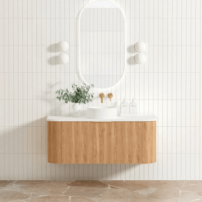 Otti Bondi 1200mm Curve Vanity Woodland Oak Fluted (Cabinet Only) - Sydney Home Centre