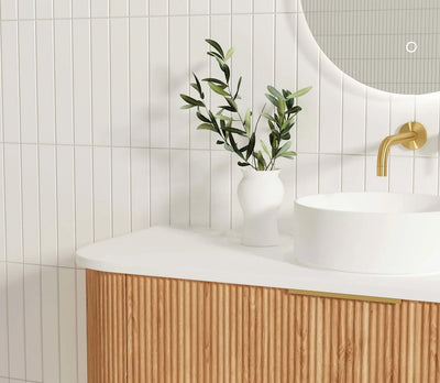 Otti Bondi 1200mm Curve Vanity Woodland Oak Fluted (Ultra Deluxe Stone Top) - Sydney Home Centre