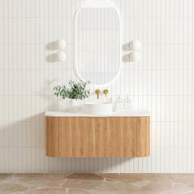 Otti Bondi 1200mm Curve Vanity Woodland Oak Fluted (Ultra Deluxe Stone Top) - Sydney Home Centre