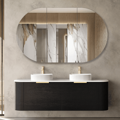 Otti Bondi 1500mm Curve Vanity Black Oak (Cabinet Only) - WHILE STOCK LASTS - Sydney Home Centre