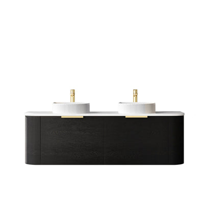 Otti Bondi 1500mm Curve Vanity Black Oak (Ultra Deluxe Stone Top) - WHILE STOCK LASTS - Sydney Home Centre