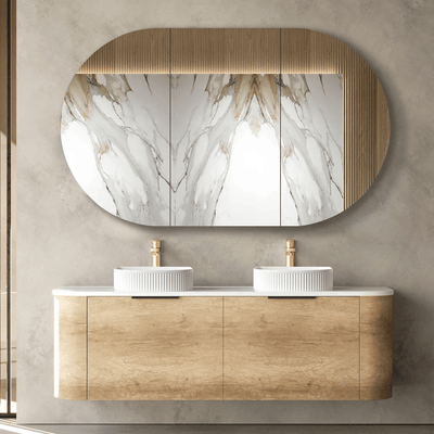 Otti Bondi 1500mm Curve Vanity Natural Oak (Cabinet Only) - WHILE STOCK LASTS - Sydney Home Centre