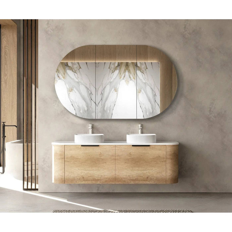 Otti Bondi 1500mm Curve Vanity Natural Oak (Ultra Deluxe Stone Top) - WHILE STOCK LASTS - Sydney Home Centre