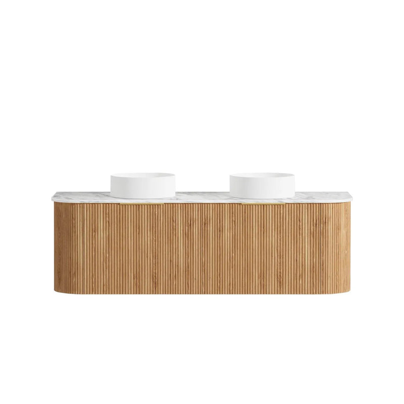 Otti Bondi 1500mm Curve Vanity Woodland Oak Fluted (Natural Marble Top) - Sydney Home Centre