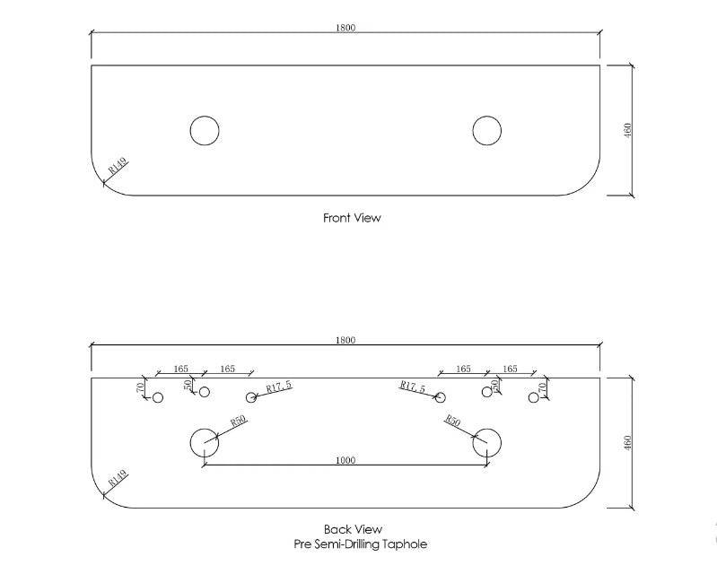 Otti Bondi 1800mm Counter Top White (Two Tap Holes) - Sydney Home Centre