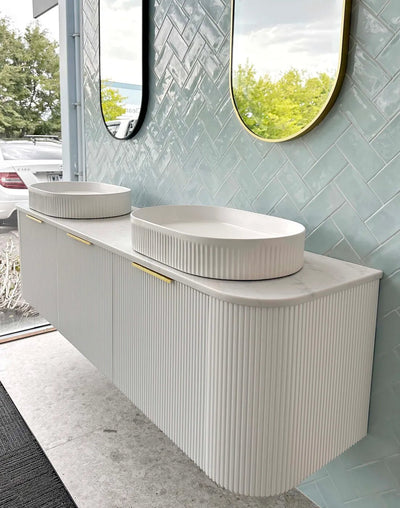 Otti Bondi 1800mm Curve Vanity White Fluted (Cabinet Only) - Sydney Home Centre