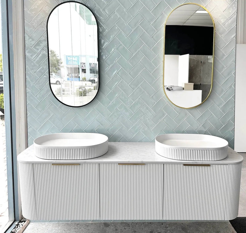 Otti Bondi 1800mm Curve Vanity White Fluted (Cabinet Only) - Sydney Home Centre