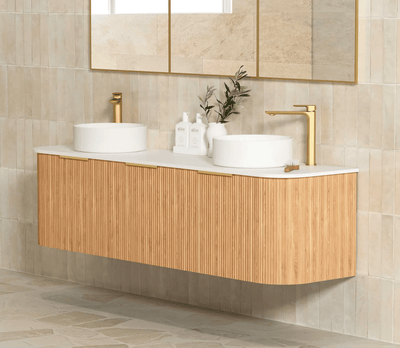 Otti Bondi 1800mm Curve Vanity Woodland Oak Fluted (Cabinet Only) - Sydney Home Centre