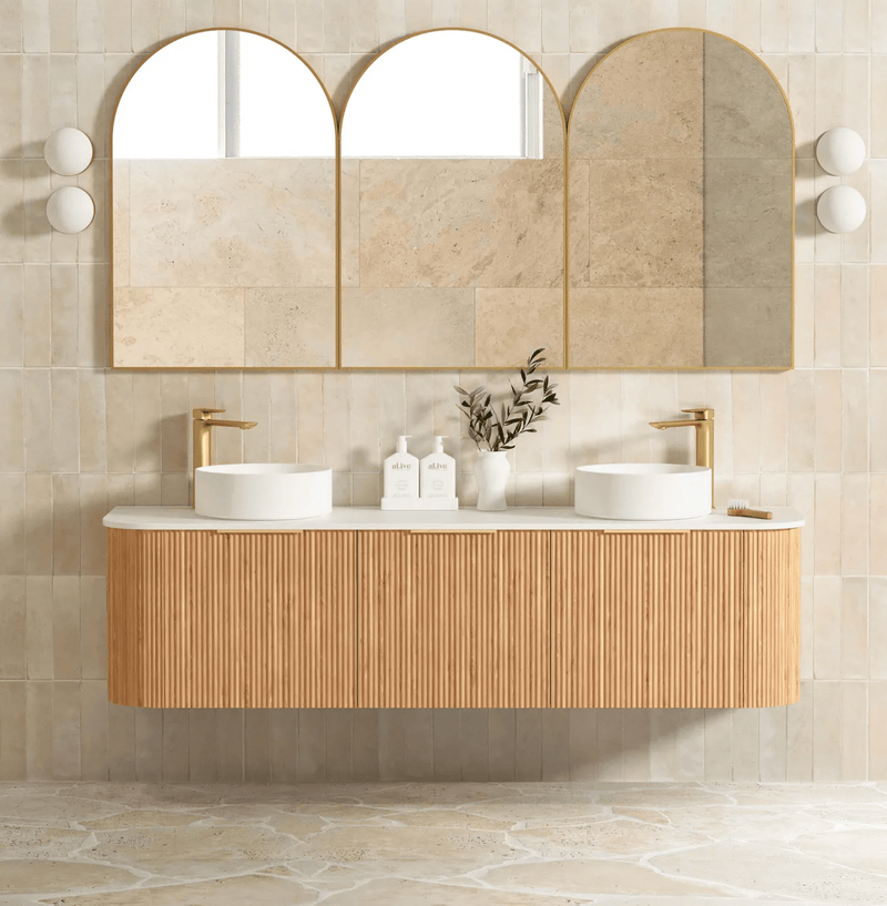 Otti Bondi 1800mm Curve Vanity Woodland Oak Fluted (Cabinet Only) - Sydney Home Centre