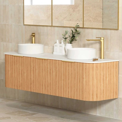 Otti Bondi 1800mm Curve Vanity Woodland Oak Fluted (Ultra Deluxe Stone Top) - Sydney Home Centre