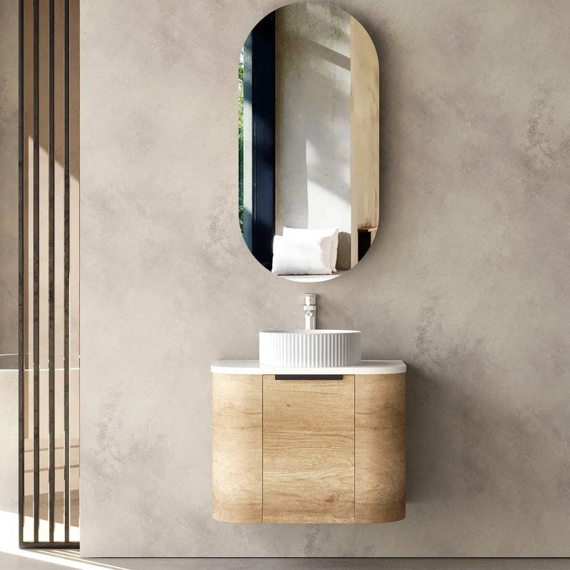 Otti Bondi 600mm Curve Vanity Natural Oak (Ultra Deluxe Stone Top) - WHILE STOCK LASTS - Sydney Home Centre