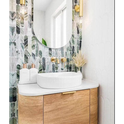 Otti Bondi 600mm Curve Vanity Natural Oak (Ultra Deluxe Stone Top) - WHILE STOCK LASTS - Sydney Home Centre