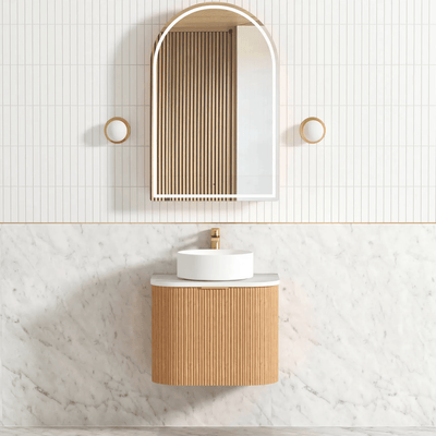 Otti Bondi 600mm Curve Vanity Woodland Oak Fluted (Cabinet Only) - Sydney Home Centre