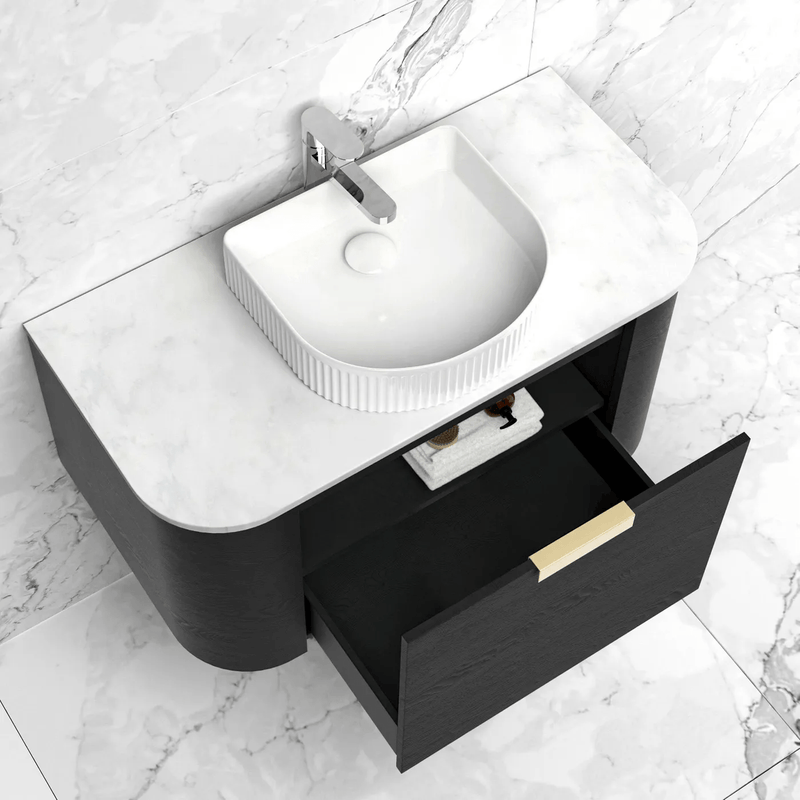 Otti Bondi 750mm Curve Vanity Black Oak (Cabinet Only) - WHILE STOCK LASTS - Sydney Home Centre