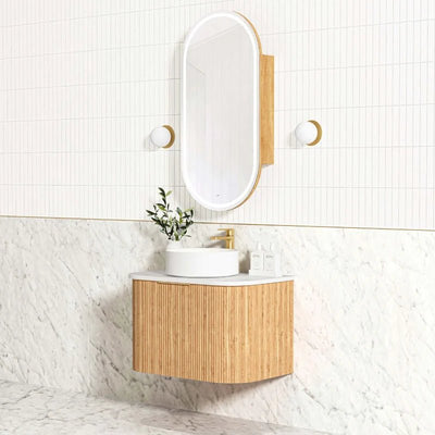 Otti Bondi 750mm Curve Vanity Woodland Oak Fluted (Ultra Deluxe Stone Top) - Sydney Home Centre