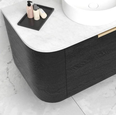 Otti Bondi 900mm Curve Vanity Black Oak (Ultra Deluxe Stone Top) - WHILE STOCK LASTS - Sydney Home Centre