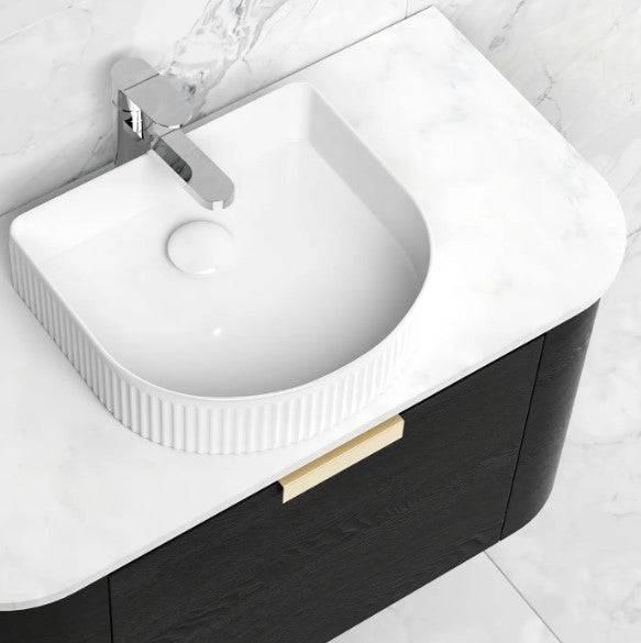 Otti Bondi 900mm Curve Vanity Black Oak (Ultra Deluxe Stone Top) - WHILE STOCK LASTS - Sydney Home Centre