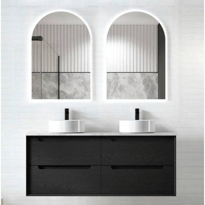 Otti Byron 1200mm Double Bowl Wall Hung Vanity Black Oak (Marble Stone Top) - Sydney Home Centre