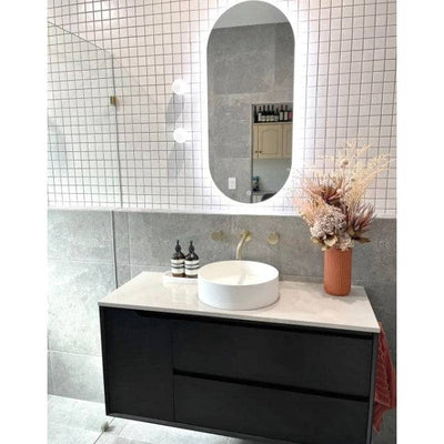 Otti Byron 1200mm Wall Hung Vanity Black Oak (Marble Stone Top) - Sydney Home Centre