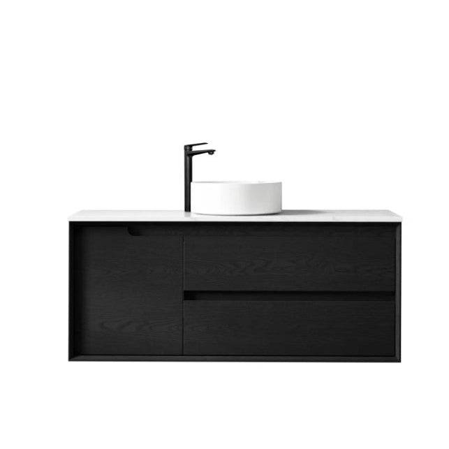 Otti Byron 1200mm Wall Hung Vanity Black Oak (Marble Stone Top) - Sydney Home Centre