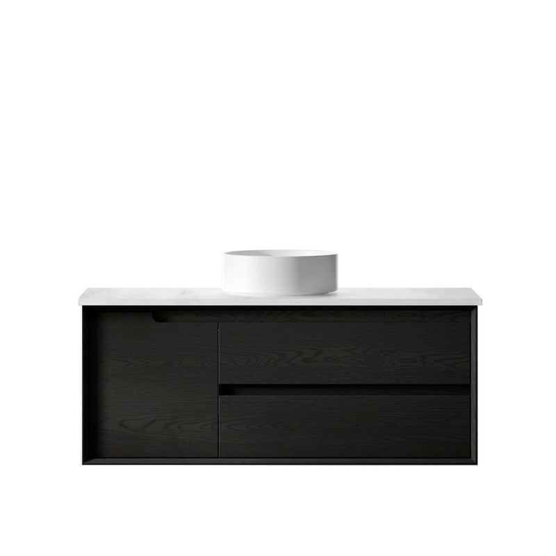 Otti Byron 1200mm Wall Hung Vanity Black Oak (Marble Stone Top) - Sydney Home Centre