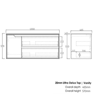 Otti Byron 1200mm Wall Hung Vanity Natural Oak (Marble Stone Top) - Sydney Home Centre