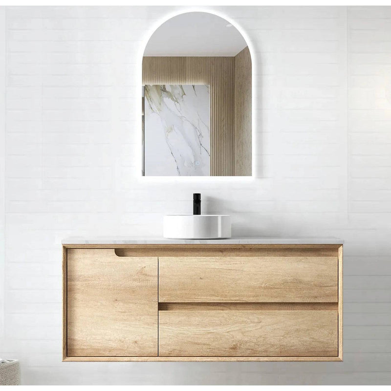 Otti Byron 1200mm Wall Hung Vanity Natural Oak (Marble Stone Top) - Sydney Home Centre