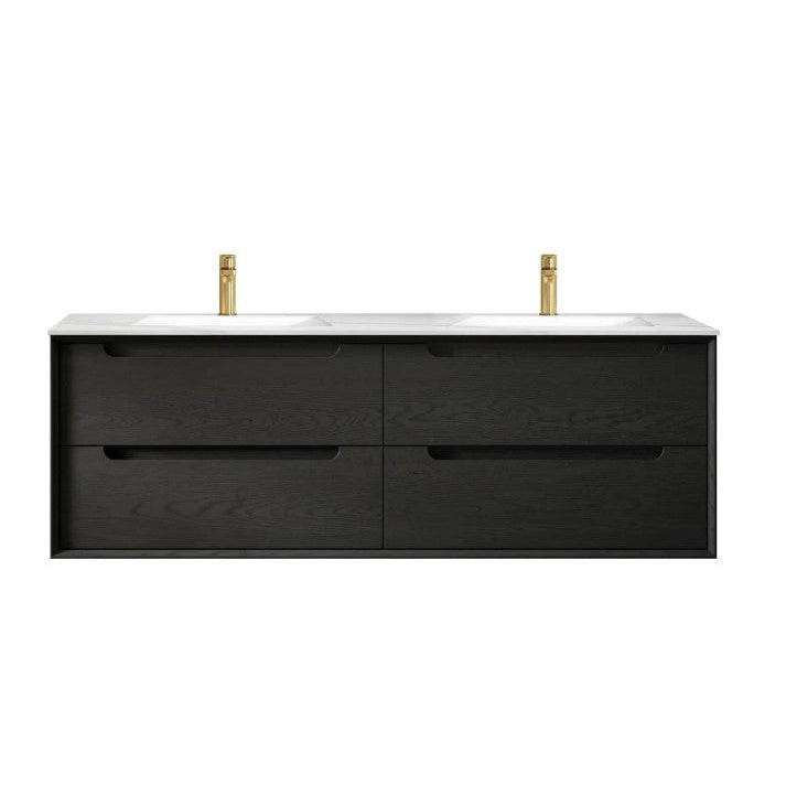 Otti Byron 1500mm Wall Hung Vanity Black Oak (Slimline Ceramic Top) - Sydney Home Centre