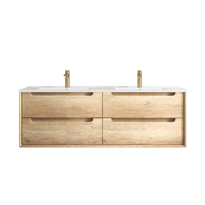 Otti Byron 1500mm Wall Hung Vanity Natural Oak (Slimline Ceramic Top) - Sydney Home Centre