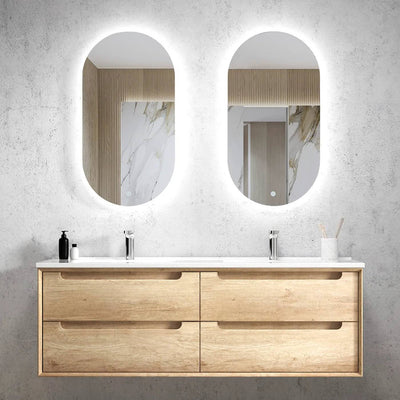 Otti Byron 1500mm Wall Hung Vanity Natural Oak (Slimline Ceramic Top) - Sydney Home Centre