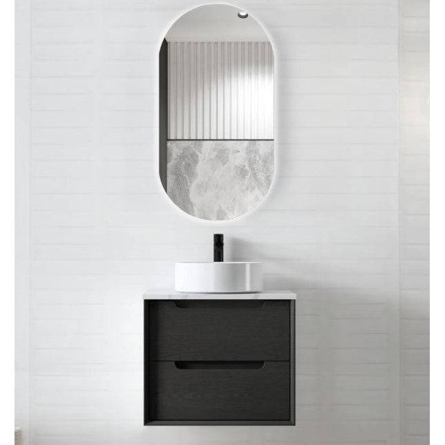 Otti Byron 600mm Wall Hung Vanity Black Oak (Marble Stone Top) - Sydney Home Centre