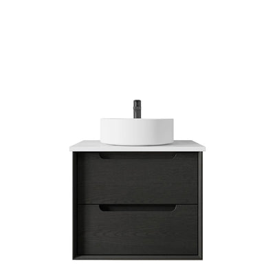 Otti Byron 600mm Wall Hung Vanity Black Oak (Marble Stone Top) - Sydney Home Centre