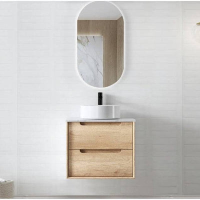 Otti Byron 600mm Wall Hung Vanity Natural Oak (Marble Stone Top) - Sydney Home Centre