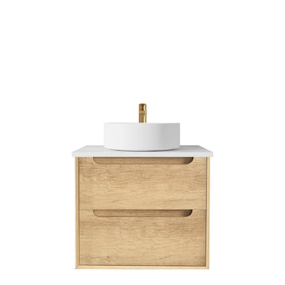 Otti Byron 600mm Wall Hung Vanity Natural Oak (Marble Stone Top) - Sydney Home Centre