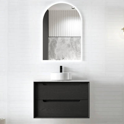 Otti Byron 750mm Wall Hung Vanity Black Oak (Marble Stone Top) - Sydney Home Centre