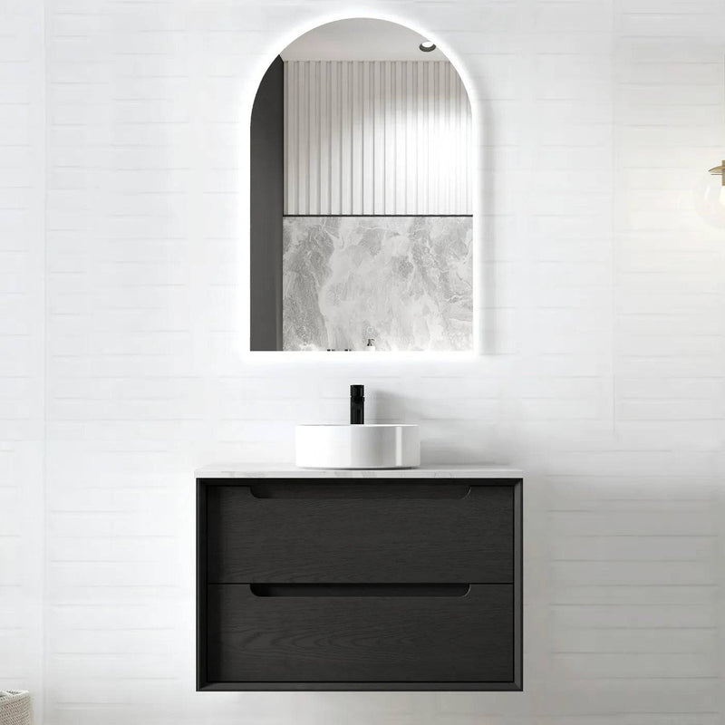 Otti Byron 750mm Wall Hung Vanity Black Oak (Marble Stone Top) - Sydney Home Centre