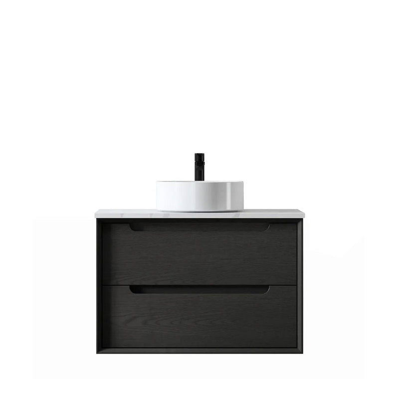 Otti Byron 750mm Wall Hung Vanity Black Oak (Marble Stone Top) - Sydney Home Centre