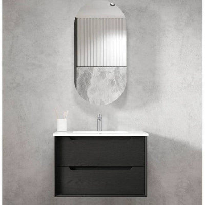 Otti Byron 750mm Wall Hung Vanity Black Oak (Slimline Ceramic Top) - Sydney Home Centre