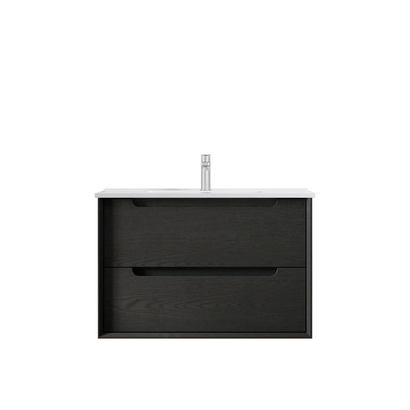 Otti Byron 750mm Wall Hung Vanity Black Oak (Slimline Ceramic Top) - Sydney Home Centre