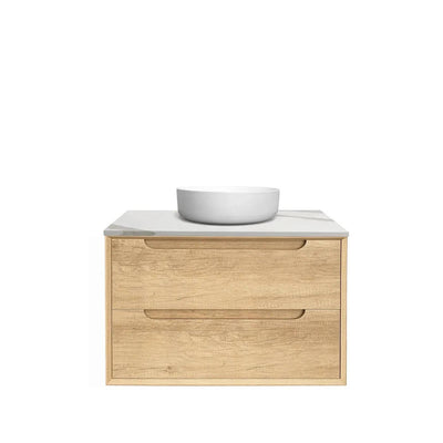 Otti Byron 750mm Wall Hung Vanity Natural Oak (Marble Stone Top) - Sydney Home Centre