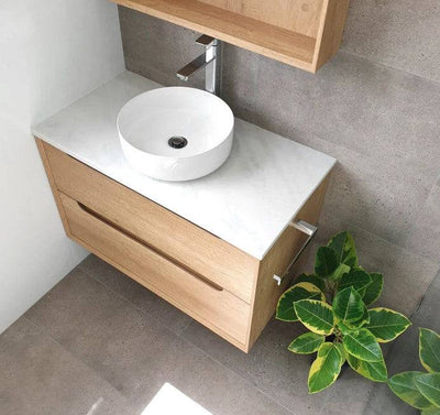 Otti Byron 750mm Wall Hung Vanity Natural Oak (Marble Stone Top) - Sydney Home Centre