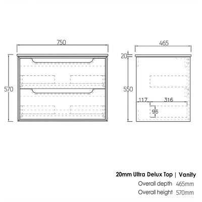 Otti Byron 750mm Wall Hung Vanity Natural Oak (Marble Stone Top) - Sydney Home Centre