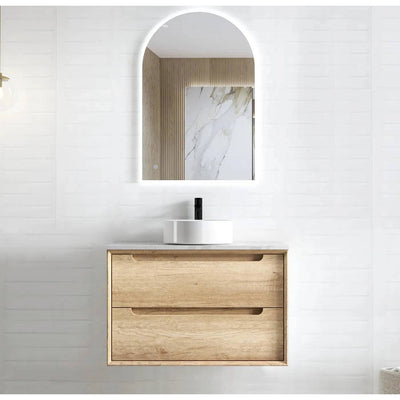 Otti Byron 750mm Wall Hung Vanity Natural Oak (Marble Stone Top) - Sydney Home Centre