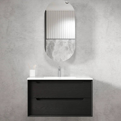 Otti Byron 900mm Wall Hung Vanity Black Oak (Slimline Ceramic Top) - Sydney Home Centre