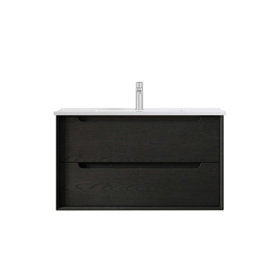 Otti Byron 900mm Wall Hung Vanity Black Oak (Slimline Ceramic Top) - Sydney Home Centre