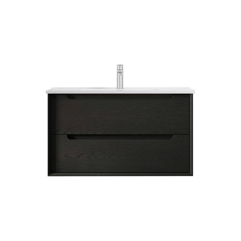 Otti Byron 900mm Wall Hung Vanity Black Oak (Slimline Ceramic Top) - Sydney Home Centre