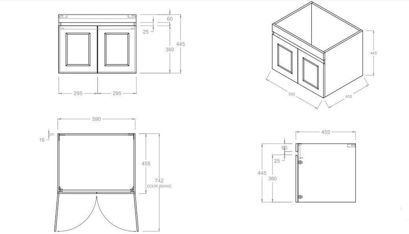 Otti Hampton Mark II 600mm Wall Hung Vanity Matte White (Cabinet Only) - Sydney Home Centre