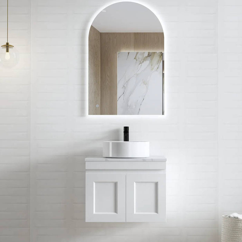 Otti Hampton Mark II 600mm Wall Hung Vanity Matte White (Marble Stone Top) - Sydney Home Centre