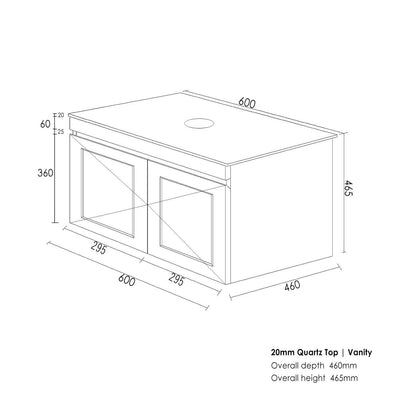 Otti Hampton Mark II 600mm Wall Hung Vanity Matte White (Marble Stone Top) - Sydney Home Centre