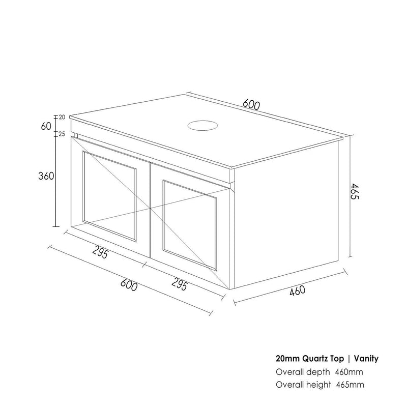 Otti Hampton Mark II 600mm Wall Hung Vanity Matte White (Marble Stone Top) - Sydney Home Centre